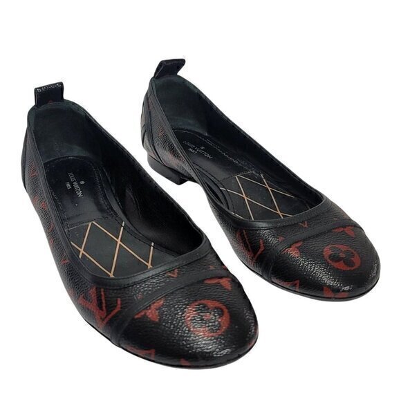 Louis Vuitton Monogram Red Black Flats 35 - Picture 2 of 11